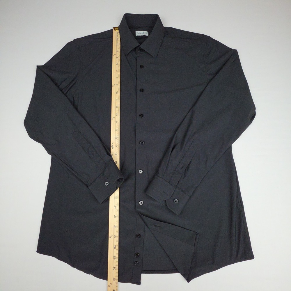 Collars & Co. Mens Large Long Sleeve Dress Shirt Black Stretch Nylon Spandex - Picture 6 of 9